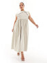 COLLUSION Plus twill raw hem maxi smock dress in stone