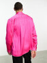 ASOS DESIGN long sleeve double breasted satin shirt with shawl collar in neon pink