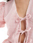 Miss Selfridge puff sleeve tie front top co-ord in pink gingham Розовый, M - EU 40-42 - фото #2