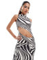 Murci high neck sleeveless slash waist maxi dress in zebra print