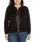 Фото #1 товара Black Label Plus Size Crewneck Embellished Zip Cardigan Sweater