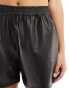 Noisy May faux leather high wasted short in black