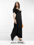 Фото #1 товара ASOS DESIGN Petite short sleeve wrap tiered midi dress in black