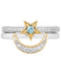 Swiss Blue Topaz (1/10 ct. t.w.) & Diamond (1/6 ct. t.w.) Jasmine Star & Moon Ring in Sterling Silver & 14k Yellow Gold