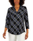 Фото #1 товара Petite Gathered V-Neck 3/4-Sleeve Top, Created for Macy's