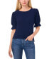 Women's Puff-Sleeve Button-Shoulder Knit Top Navy J, S - фото #1