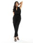 JDY Petite v neck belted jumpsuit in black