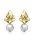 ფოტო #2 პროდუქტის Sterling Silver 14k Yellow Gold Plated with White Coin Freshwater Pearl Drop Geometric Rippled 3D Double Dangle Earrings