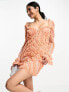 Фото #1 товара ASOS DESIGN flared sleeve embellished sequin ruffle mini dress in apricot