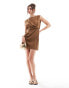 Фото #3 товара ASOS DESIGN sleeveless mini dress with drape detailing in brown