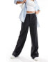 Pieces tailored wide leg heavyweight trousers in charcoal