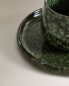 Green stoneware coffee cup and saucer