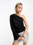 Фото #1 товара & Other Stories one shoulder top with draped tie neck and fluted sleeve in black