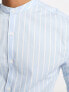 Фото #2 товара ASOS DESIGN skinny wide stripe shirt with grandad collar in light blue