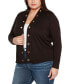 ფოტო #3 პროდუქტის Plus Size Grommet Detail Cropped Knit Cardigan Sweater