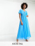 Фото #1 товара ASOS DESIGN Tall angel cape sleeve pleated hem maxi dress in blue