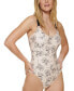 Фото #1 товара Calvin Klein 300816 Women's Logo Rings Printed One-Piece Swimsuit Size 14