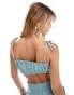 Фото #3 товара ASOS DESIGN crop top with ruffle and tie detail in blue co-ord