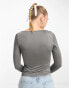 Monki long sleeve boat neck top in grey