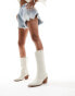 Glamorous western knee boots in off white micro