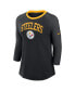 ფოტო #2 პროდუქტის Women's Black Pittsburgh Steelers Raglan 3/4 Sleeve T-Shirt