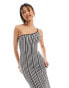 Фото #3 товара Kaiia knitted one shoulder maxi dress in black and white stripe