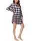 ფოტო #4 პროდუქტის Women's Long Sleeve Notch Collar Sleepshirt Nightgown