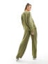 Flounce London satin floaty trousers in olive co-ord