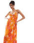 Mango pleated floral print dress in pink and orange