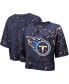 Women's Navy Tennessee Titans Bleach Splatter Notch Neck Crop T-Shirt