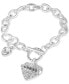ფოტო #1 პროდუქტის Silver-Tone Crystal Logo Heart Charm Link Bracelet