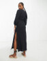 ASOS DESIGN Petite natural crinkle bias maxi dress with lace up detail in black