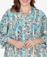 Plus Size Seaside Silky Gauze Patchwork Button Front Top