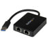 Фото #1 товара StarTech.com USB 3.0 to Dual Port Gigabit Ethernet Adapter NIC w/ USB Port - Wired - USB - Ethernet - 5000 Mbit/s - Black
