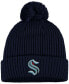 ფოტო #1 პროდუქტის Men's Deep Sea Navy Blue Seattle Kraken Primary Logo Cuffed Knit Hat with Pom