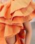 ASOS EDITION premium raw edge one shoulder ruffle maxi dress in orange Оранжевый, 38 - фото #4