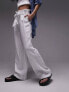 Topshop linen high waist paperbag wide leg trouser in white