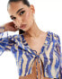 Фото #3 товара ASOS DESIGN soft ruffle top co-ord in blue zebra print