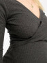 ASOS DESIGN Maternity waffle twist front midi dress with long sleeve in dark grey