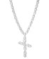 Cubic Zirconia Mixed Cut Cross 18" Pendant Necklace in Sterling Silver