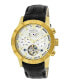 ფოტო #1 პროდუქტის Automatic Silver Dial, Gold Case, Genuine Black Leather Watch 44mm