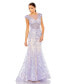 Фото #1 товара Women's Embellished Cap Sleeve Illusion Neck Trumpet Gown