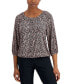 Petite 3/4-Sleeve Animal-Print Peasant Top