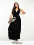 Фото #1 товара Повседневное платье ASOS DESIGN Tall – Макси платье в черном с V-образным вырезом, складчатой текстурой и эластичной талией