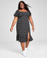 Фото #6 товара Women's Printed Puff-Sleeve Midi Dress, XXS-4X