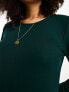 Vila round neck jersey midi jumper dress in dark green