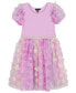 Toddler Girls Solid Rib Bodice with 3D Flower Skirt and Puff Sleeves Dress