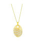 Gold Plated Over Sterling Silver Large Oval Brushed CZ Pendant Necklace