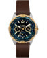 ფოტო #1 პროდუქტის Men's Quartz Analog Premium Dress Leather Brown Watch 44mm