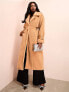 ASOS LUXE borg longline trench coat with ruched waist in camel